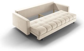 Kremowa aksamitna rozkładana sofa ze schowkiem 222 cm Bali – Cosmopolitan Design