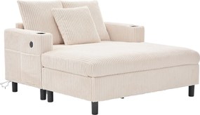 Sofa lounge z beżowego pluszu z portem USB, oświetleniem LED i uchwytami na kubki