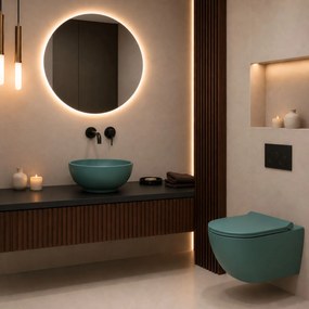 Massi Miska WC wisząca rimless zielona FLOW Green z deską wolnoopadającą typu Slim