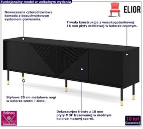 Czarna frezowana szafka rtv na nóżkach - Sablo 4X
