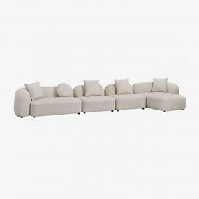 Sofa Modułowy Z Prawym Szezlongiem, 4-częściowy, Z Tkaniny Chenilla Coco Szenila Gruba Biała - Sklum