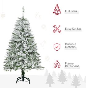 HOMCOM Sztuczna Choinka z Efektem Śniegu, Trudnopalna, Konstrukcja na Zawiasach, Zielony/Biały | Aosom PL