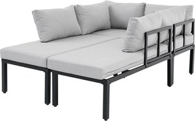 Modułowy Salon Ogrodowy 6 Osób ze Stolikiem Kawowym - Kanapa Narożna z Wyjmowanym Oparciem - Konstrukcja ze Stali Ocynkowanej - Szary