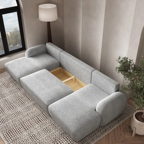 Masseno Narożnik SAVONA z funkcją spania i pojemnikiem na pościel Narozniki U, Rozkładana sofa - Jasnoszary, NOW OR NEVER 83