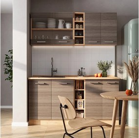 Kuchnia pojedyncza szlachetny szary/złoty dąb 160x46x81.6 r-line