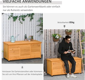 Skrzynia Ogrodowa Outsunny z Drewna Świerkowego – Odporna na Warunki Atmosferyczne, Wielofunkcyjna, Żółta