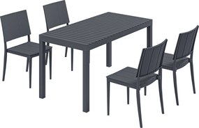 Outsunny Zestaw Mebli Ogrodowych 5-częściowy Stół z 4 Krzesłami Sztaplowanymi Lamelowy Design dla 4 Osób, Ciemnoszary | Aosom PL