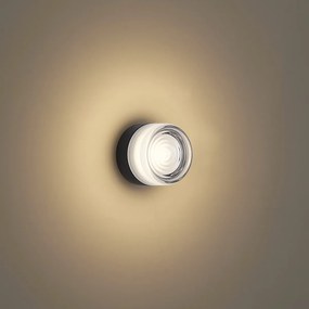 Designerski kinkiet czarny ze szkłem opalowym IP44 - Michele