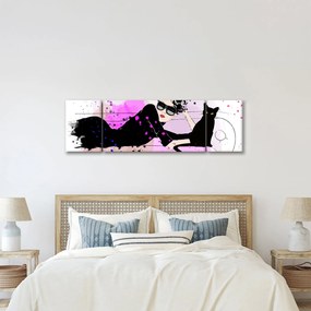Obraz - Kobieta z czarnym kotem (170x50 cm)