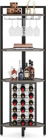 Stojak na wino, narożna półka na wino z uchwytem na kieliszki i półkami do przechowywania, stojak na butelki wina do barku, kuchni, jadalni, szary