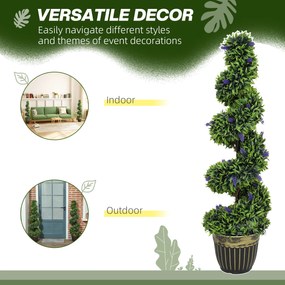 HOMCOM Zestaw sztucznych roślin w 2 częściach, spiralny design, z cementową podstawą, zielony