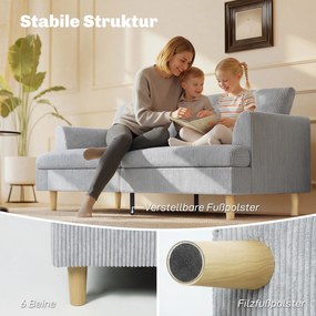 HOMCOM Sofa 3-osobowa, kanapa z podłokietnikami, tapicerowana sofa w sztruksowym stylu do salonu Jasnoszary | Aosom PL