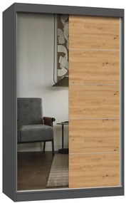 Szafa przesuwna z lustrem 120 cm dąb artisan antracyt D7-T81