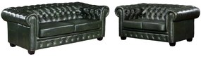 Komplet wypoczynkowy typu chesterfield 3+2 BRENTON 100% skóry bawolej - Kolor: zieleń cesarska