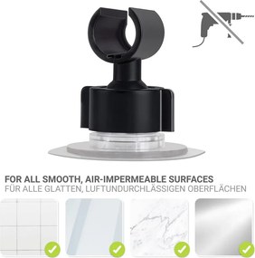 Czarny plastikowy uchwyt na słuchawkę prysznicową bez wiercenia Libertà – Wenko