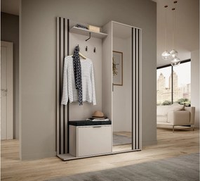 MINIO go for it, Garderoba NEL, z czarnym tapicerowanym siedziskiem, z lustrem, kaszmir/czarny