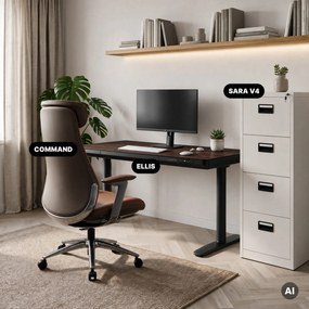 Biurko elektryczne sit-stand z szufladą i ładowarką bezprzewodową Qi czarne/orzech, 1200 mm: ELLIS