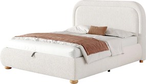 Tapicerowane łóżko z miejscem do przechowywania 160x200 cm - z stelażem lamelowym - Tkanina typu bouclé - Biały​ (materac nie jest wliczony w cenę)