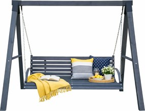 Szara drewniana huśtawka stojąca ogrodowa H0-P03