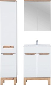 Biały zestaw łazienkowy Bali 045 - szafka 60 cm z umywalką, lustro i słupek