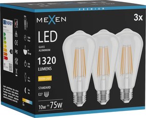 Mexen Vintis 3x żarówka filament LED E27, ST64, 10W, Ciepła - 2700K, 1320 lm, clear - L152-E27-1027-00x03