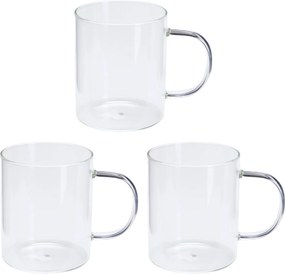 Kubek szklany z dużym uchem VUNI, 3 x 400 ml
