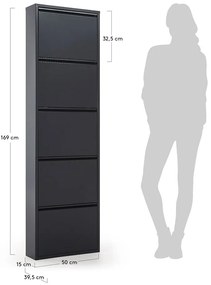 Antracytowa metalowa szafka na buty z 5 przegrodami Kave Home Rox