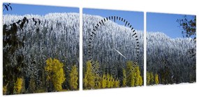Obraz - ośnieżone góry zimą (z zegarem) (90x30 cm)