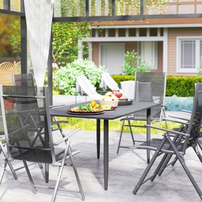 Outsunny Stół Ogrodowy 150x90cm, Odporny na Warunki Pogodowe Stół na Balkon ze Stali, z Otoworem na Parasol Czarny