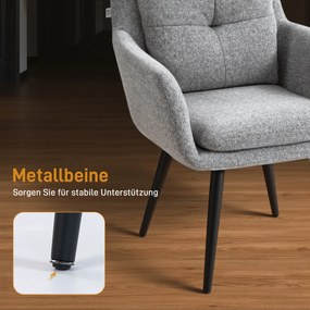 HOMCOM Nowoczesny fotel akcentowy, fotel tapicerowany z metalowymi nogami, imitacja lnu, jasnoszary
