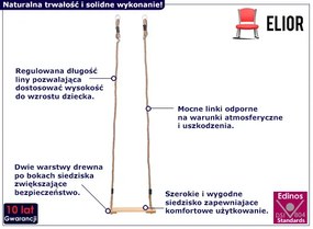 Sosnowa huśtawka drewna z litego 200 cm B1-H19