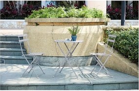 Szary składany zestaw bistro ze stali - Okrągły stół 60x71 cm + 2 krzesła bez podłokietników, styl industrialny, montaż w zestawie