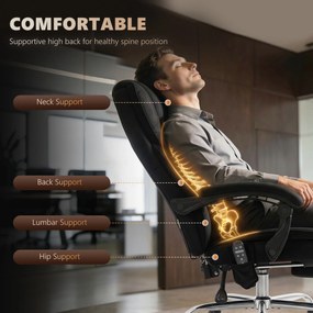 Vinsetto Ergonomiczny fotel biurowy z funkcją masażu, podnóżek, obrotowy, na kółkach, czarny | Aosom PL
