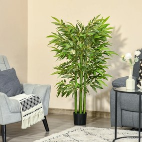 HOMCOM Sztuczna Roślina, Bambus Plastikowy w Doniczce, 780 Liści, Realistyczny Wygląd, Minimalna Pielęgnacja, 140 cm, Zielony