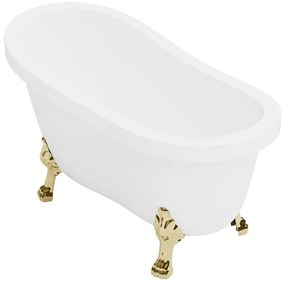 Wanna wolnostojąca retro ze złotymi nogami w kształcie lwich łap – 200 l – 145 x 74 x 77 cm – Biała – NISOS