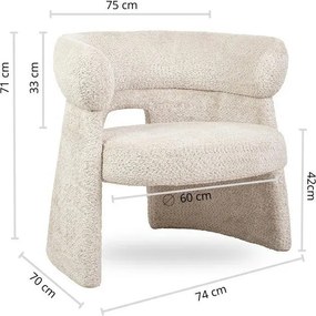 Designerski fotel do salonu Madame, beżowa tkanina szenilowa