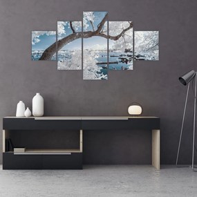 Obraz ośnieżonego drzewa nad wodą (125x70 cm)
