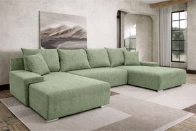 Narożnik, Sofa w kształcie U, tkanina sztruksowa Poso, Jasnozielony, Livorno U