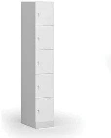 Szafka skrytkowa, 5 schowków, 1850 x 300 x 500 mm, zamek cylindryczny, drzwi laminowane, biała