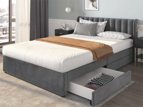 Łóżko z wezgłowiem i 2 szufladami - 160 x 200 cm - tkanina aksamitna - stelaż listwowy - szare