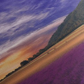 Obraz lawendowej łąki (z zegarem) (90x30 cm)