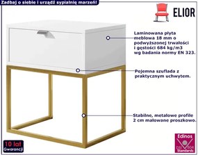 Biało-złoty stolik nocny na metalowym stelażu Marva