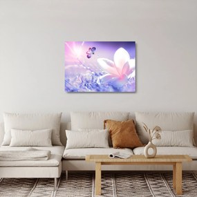 Obraz na szkle - Motyl lecący do kwiatu (70x50 cm)