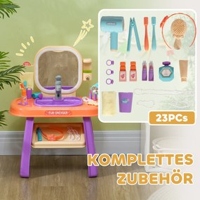 AIYAPLAY Toaletka dla Dzieci z Oświetleniem LED, Muzyką, Kranem, Lustrem Akrylowym, Fioletowa, 55x29x71 cm