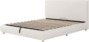 Łóżko podwójne ze schowkiem - 180 x 200 cm - z hydraulicznym schowkiem + tapicerowany zagłówek - pętelkowe - białe