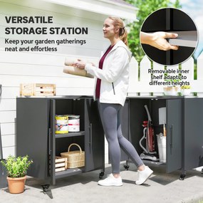 Outsunny Szafka ogrodowa z blatem do przesadzania, powierzchnią roboczą ze stali nierdzewnej, wyjmowaną półką, magnetycznymi drzwiami i kółkami | Aosom PL