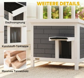 PawHut Domek dla kota Wodoodporny domek drewniany z uchylnym dachem Aluminiowe płyty izolacyjne Dach z asfaltu 61x51x53,5 cm | Aosom PL