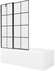 Mexen Cubik wanna prostokątna 170 x 70 cm z obudową i parawanem 1-skrzydłowym 120 cm, czarny wzór - 550317070X9412117077