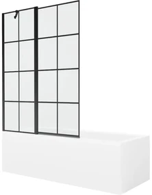 Mexen Cubik wanna prostokątna 170 x 70 cm z obudową i parawanem 1-skrzydłowym 120 cm, czarny wzór - 550317070X9412117077