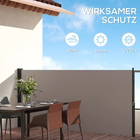 Outsunny Markiza Boczna, Rolowana, Rozsuwana, Ochrona Przeciwsłoneczna, Aluminium/Poliester, 3 x 1,4 m, Jasnoszary